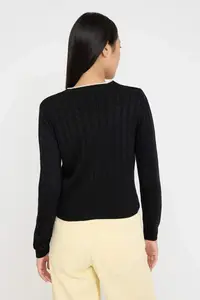 TRENDYOLMİLLA Teen Black Cellular/Perforated Crop/Short Lace Garnished Detailed Knitwear Cardigan - Image 5