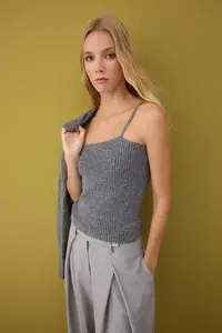 TRENDYOLMİLLA Anthracite Soft textured 2 Sets Knitwear Blouse-Cardigan Set - Image 2
