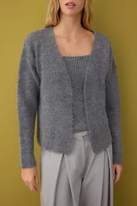 TRENDYOLMİLLA Anthracite Soft textured 2 Sets Knitwear Blouse-Cardigan Set - Image 4