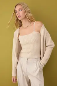 TRENDYOLMİLLA Stone Soft textured 2 Sets Knitwear Blouse-Cardigan Set