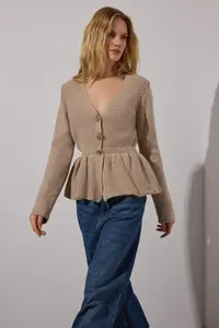TRENDYOLMİLLA Mink Soft textured Button Detailed Knitwear Cardigan