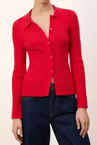 TRENDYOLMİLLA Wardrobe Essentials Red Premium Yarn Polo Shirt Collar Knitwear Cardigan | - Image 3