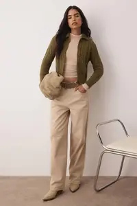 TRENDYOLMİLLA Khaki Hair Braided Soft textured Knitwear Cardigan - Image 2
