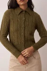 TRENDYOLMİLLA Khaki Hair Braided Soft textured Knitwear Cardigan - Image 3
