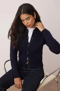 TRENDYOLMİLLA Navy Blue Braided Soft textured Knitwear Cardigan