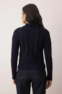TRENDYOLMİLLA Navy Blue Braided Soft textured Knitwear Cardigan - Image 4