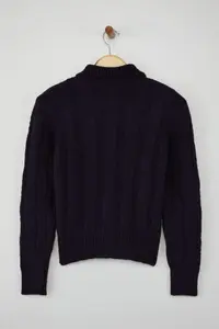 TRENDYOLMİLLA Navy Blue Braided Soft textured Knitwear Cardigan - Image 6