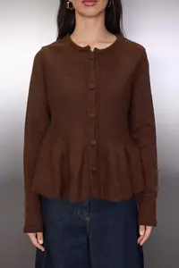 TRENDYOLMİLLA Brown Crew Neck Skirt Ucu with flywheel Knitwear Cardigan - Image 3