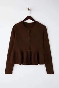 TRENDYOLMİLLA Brown Crew Neck Skirt Ucu with flywheel Knitwear Cardigan - Image 5