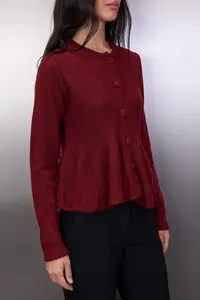 TRENDYOLMİLLA Burgundy Crew Neck Skirt Ucu with flywheel Knitwear Cardigan - Image 3