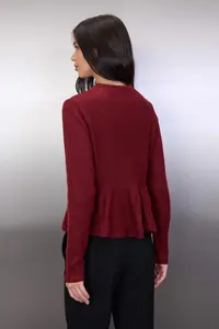TRENDYOLMİLLA Burgundy Crew Neck Skirt Ucu with flywheel Knitwear Cardigan - Image 4