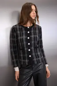 TRENDYOLMİLLA Anthracite Soft textured Jacket Look Knitwear Cardigan