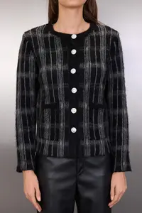TRENDYOLMİLLA Anthracite Soft textured Jacket Look Knitwear Cardigan - Image 3