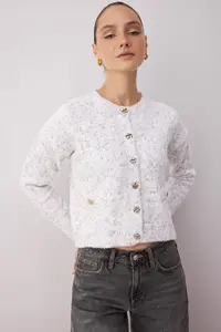 TRENDYOLMİLLA Ecru Soft textured Knitwear Cardigan - Image 2