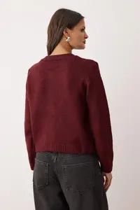 TRENDYOLMİLLA Burgundy Crew Neck Ribbon Detailed Knitwear Cardigan  Knitwear Cardigan - Image 8