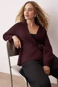 TRENDYOLMİLLA Burgundy Double breasted Binding Detailed Knitwear Cardigan