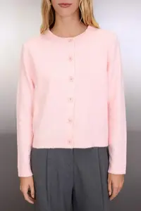 TRENDYOLMİLLA Powder Pink Soft textured Stone Embroidered Knitwear Cardigan - Image 3