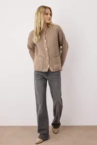 TRENDYOLMİLLA Mink Soft textured Wide Pattern Basic Knitwear Cardigan - Image 2
