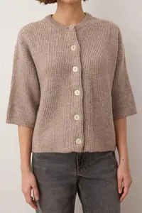 TRENDYOLMİLLA Wardrobe Essentials Mink Soft textured Wide Pattern Short Sleeve Basic Knitwear Cardigan | - Image 3