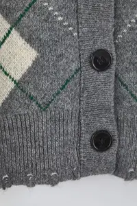 TRENDYOLMİLLA Anthracite Soft textured Baklava/Plaid pattern Knitwear Cardigan - Image 7