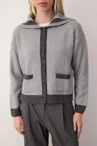 TRENDYOLMİLLA Gray Color Bloklu Turndown collar Knitwear Cardigan - Image 3