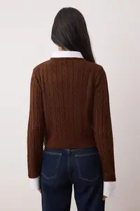 TRENDYOLMİLLA Brown Kombine Hair Knitting Knitwear Cardigan - Image 4