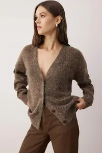 TRENDYOLMİLLA Wardrobe Essentials Mink Alpaca Blend Basic Knitwear Cardigan