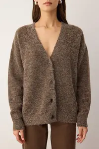 TRENDYOLMİLLA Wardrobe Essentials Mink Alpaca Blend Basic Knitwear Cardigan - Image 3