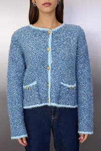 TRENDYOLMİLLA Mavi Soft textured Button Detailed Knitwear Cardigan - Image 3