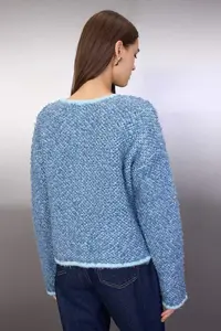 TRENDYOLMİLLA Mavi Soft textured Button Detailed Knitwear Cardigan - Image 4
