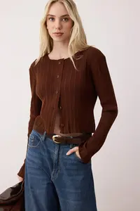 TRENDYOLMİLLA Brown Spanish Arm Knitwear Cardigan