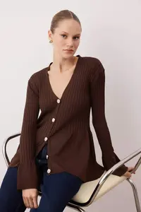 TRENDYOLMİLLA Brown peplum Detailed Knitwear Cardigan