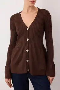 TRENDYOLMİLLA Brown peplum Detailed Knitwear Cardigan - Image 3