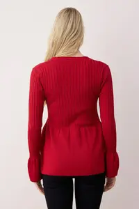 TRENDYOLMİLLA Red peplum Detailed Knitwear Cardigan - Image 4