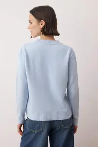 TRENDYOLMİLLA Baby Blue Crew Neck Soft textured Dog Embroidered Knitwear Cardigan - Image 4