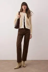 TRENDYOLMİLLA Beige Soft textured Hairy Knitwear Cardigan - Image 2