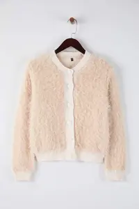 TRENDYOLMİLLA Beige Soft textured Hairy Knitwear Cardigan - Image 5