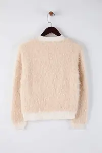 TRENDYOLMİLLA Beige Soft textured Hairy Knitwear Cardigan - Image 6