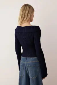 TRENDYOLMİLLA Navy Blue Turndown collar Double Zippered Knitwear Cardigan - Image 4