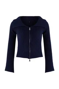 TRENDYOLMİLLA Navy Blue Turndown collar Double Zippered Knitwear Cardigan - Image 5