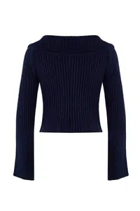 TRENDYOLMİLLA Navy Blue Turndown collar Double Zippered Knitwear Cardigan - Image 6