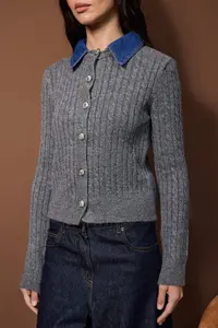 TRENDYOLMİLLA Anthracite denim Garnili Hair Knitting Knitwear Cardigan - Image 3