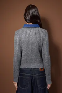 TRENDYOLMİLLA Anthracite denim Garnili Hair Knitting Knitwear Cardigan - Image 4