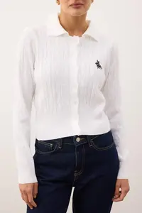 TRENDYOLMİLLA White At Embroidered Polo Shirt Collar Hair Knitting Knitwear Sweater - Image 4