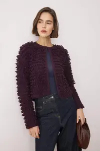 TRENDYOLMİLLA Purple Crew Neck textured Knitwear Cardigan