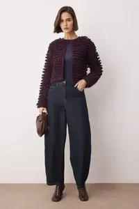 TRENDYOLMİLLA Purple Crew Neck textured Knitwear Cardigan - Image 2