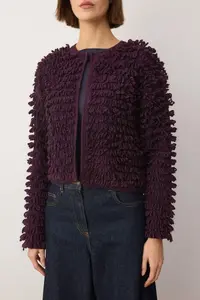 TRENDYOLMİLLA Purple Crew Neck textured Knitwear Cardigan - Image 3