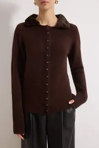 TRENDYOLMİLLA Brown Leopard Fur Detailed Soft textured Knitwear Cardigan - Image 3
