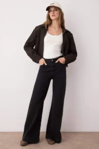 TRENDYOLMİLLA Black Hem Detailed High Waist Wide Leg comfort jeans