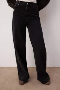 TRENDYOLMİLLA Black Hem Detailed High Waist Wide Leg comfort jeans - Image 3